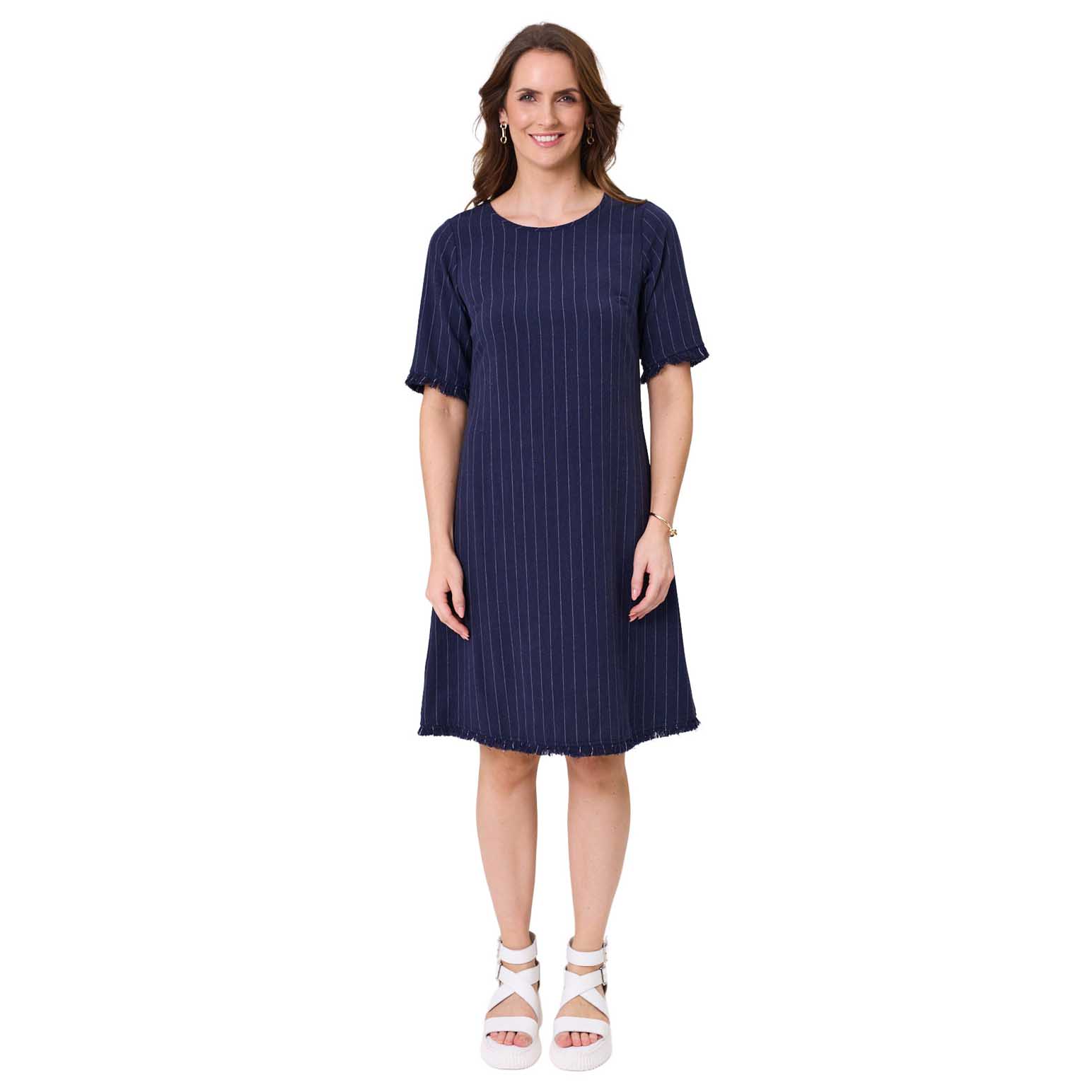 Lemon Tree Allegra Linen Dress Navy Stripe
